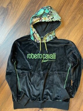 Roberto Cavalli Black Velvet Hoodie and Pants